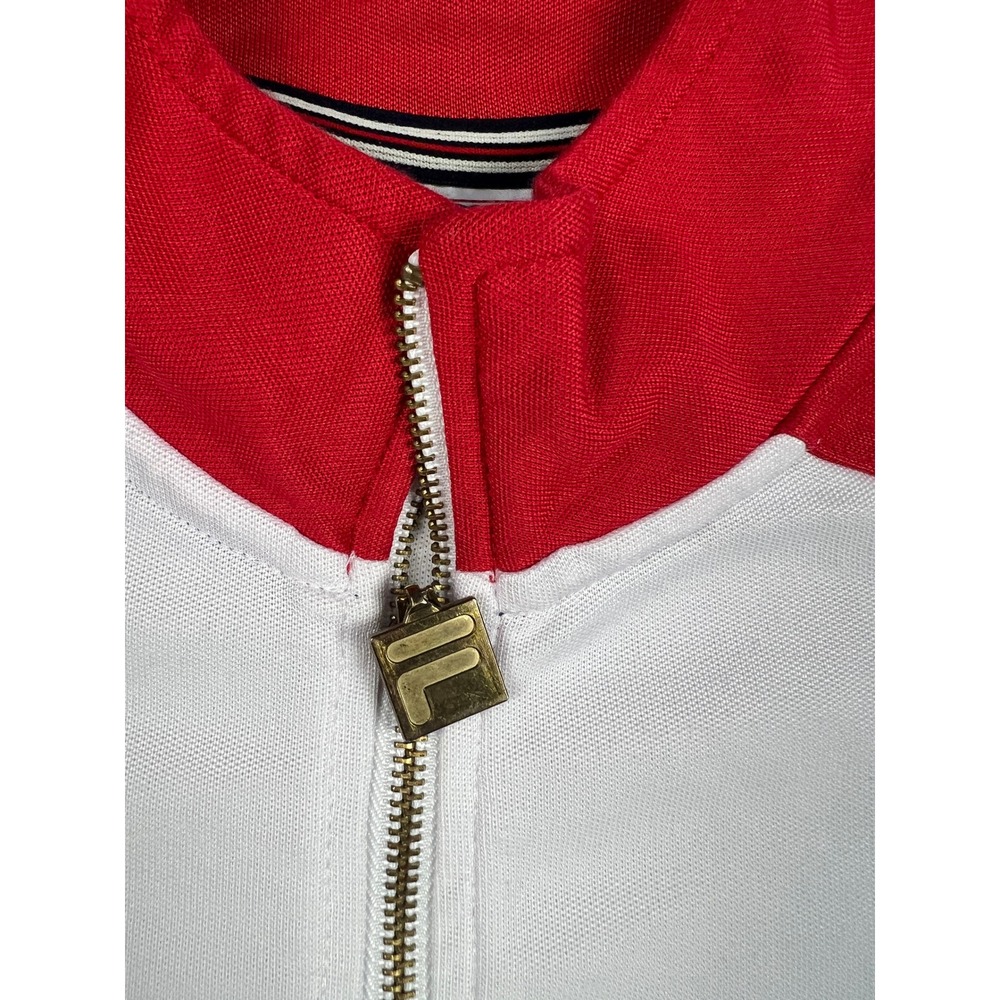 Fila Quarter Zip Pullover Mens Medium White Navy Colorblock Striped Sweatshirt - Picture 8 of 16